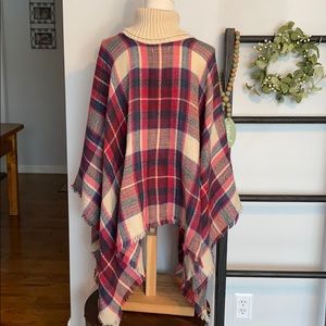 JANICE RED PLAID TURTLENECK PONCHO